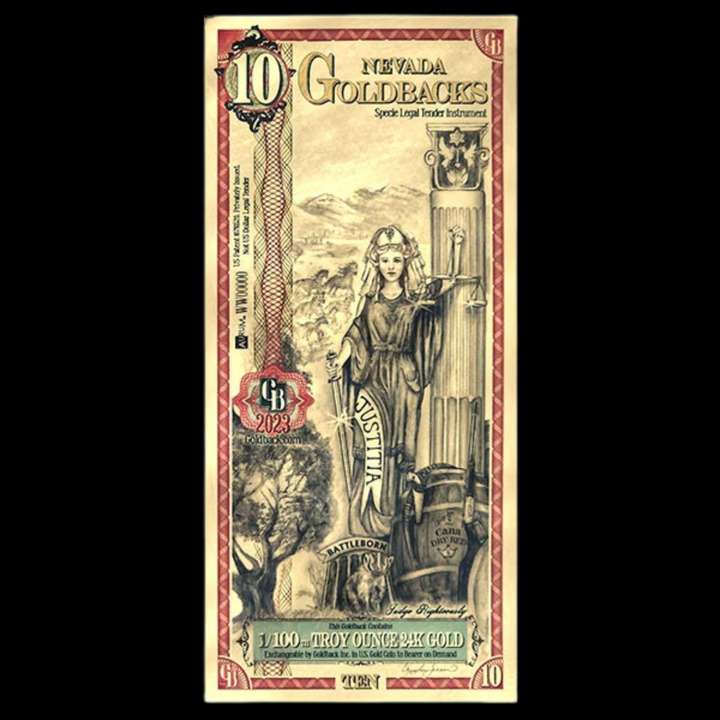 10 Nevada Goldback Note - Justitia