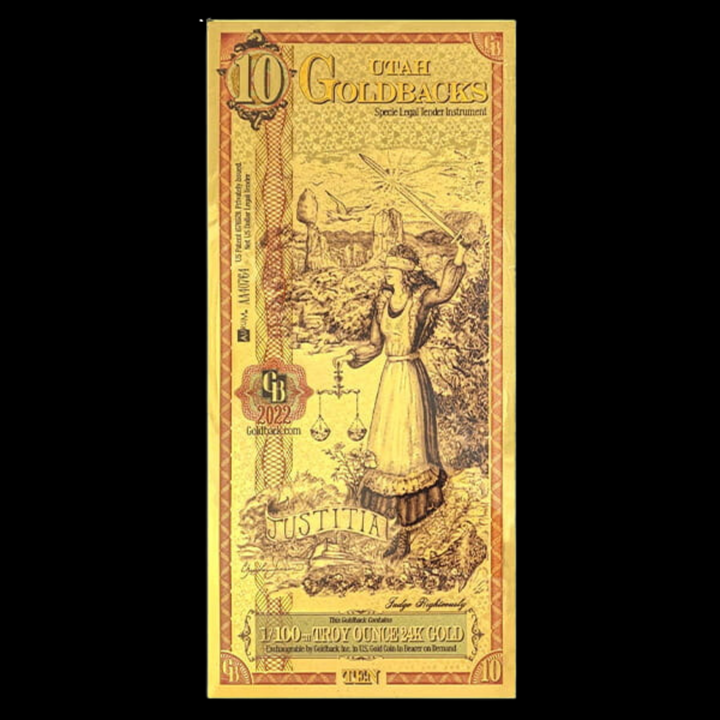 10 Utah Goldback Note - Justitia