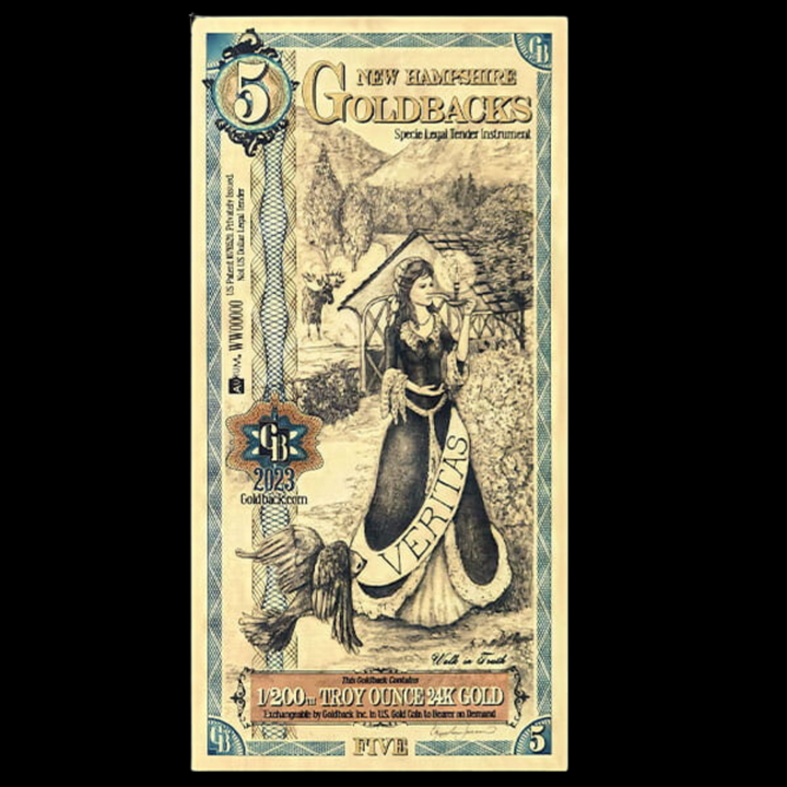 5 New Hampshire Goldback Note- Veritas