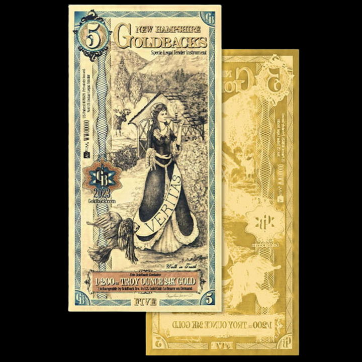 5 New Hampshire Goldback Note- Veritas