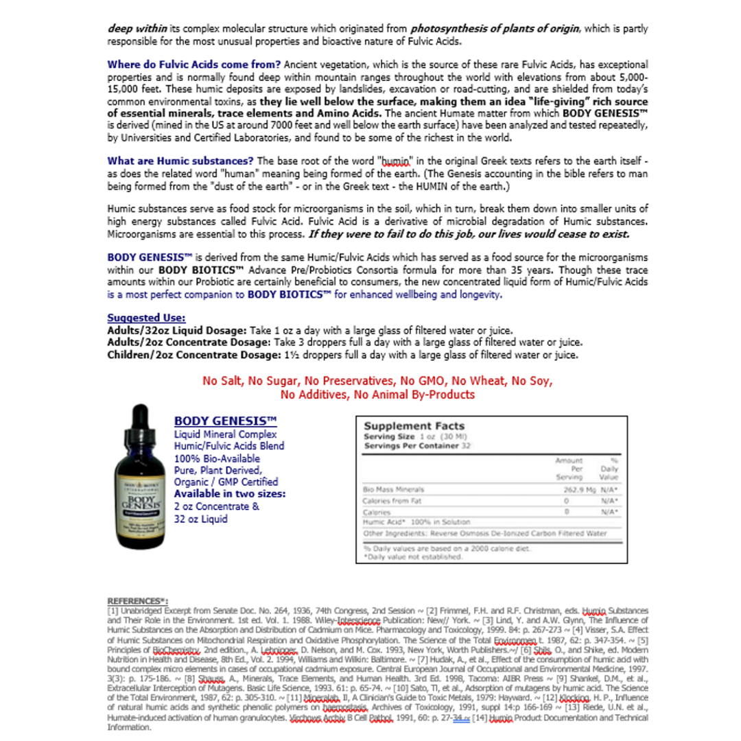 Body Genesis™ – Humic & Fulvic Mineral Complex